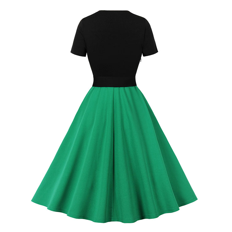 Fashion Short Sleeve High Waist Ruffle Hem Daily Swing Zipper Dress N22835