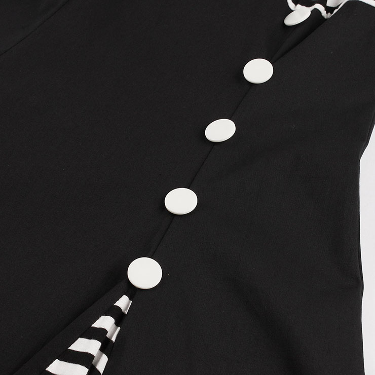 Women's Fashion Vintage Short Sleeve Splicing Swing Dress N14443