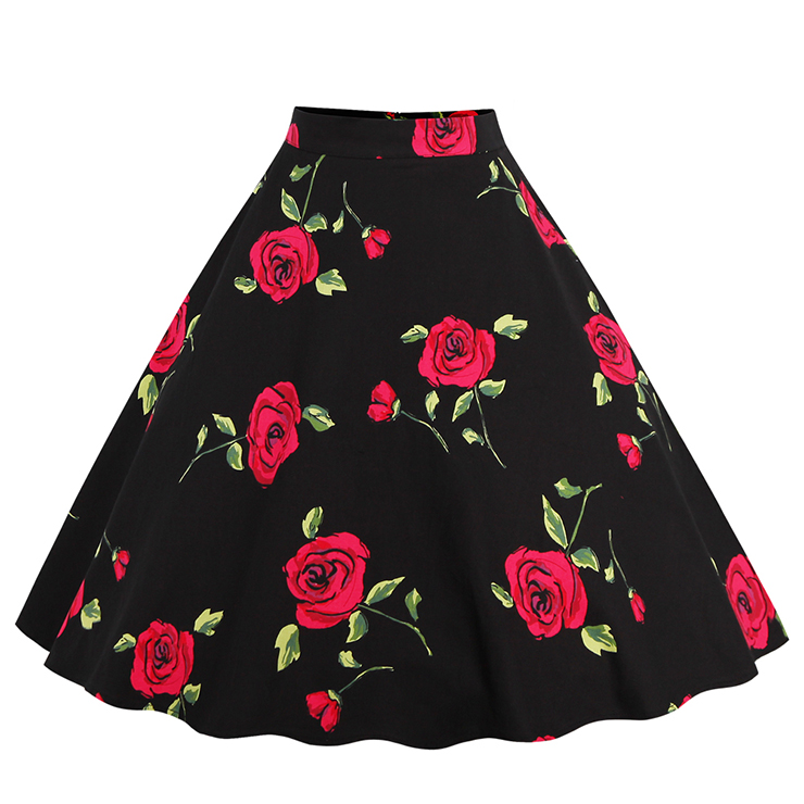 1950's Vintage High Waist Floral Print Casual Skater Skirt HG11814