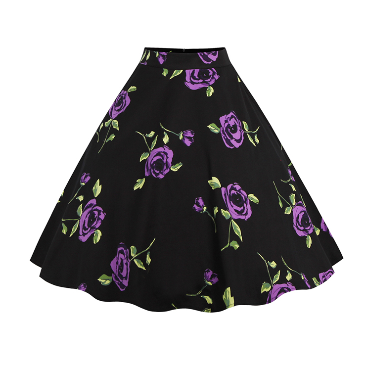 1950's Vintage High Waist Floral Print Casual Skater Skirt HG11815
