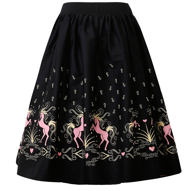 Vintage Black High Waist Floral Print Skirt HG12586