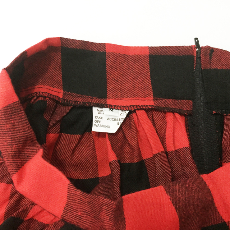 Classic Red Plaid Cotton High Waisted Vintage Flared Pleated Casual Skater Skirt N20167