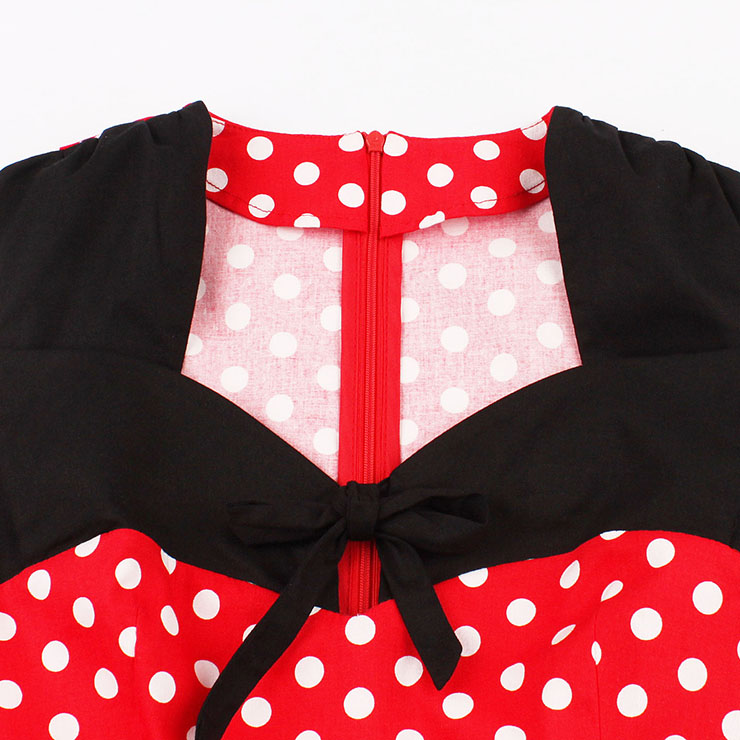 Women's Red Vintage Sleeveless Dot Print Plus Size Swing Dress N15581