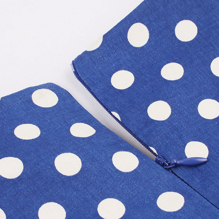 Women's Blue Vintage Sleeveless Dot Print Plus Size Swing Dress N15582