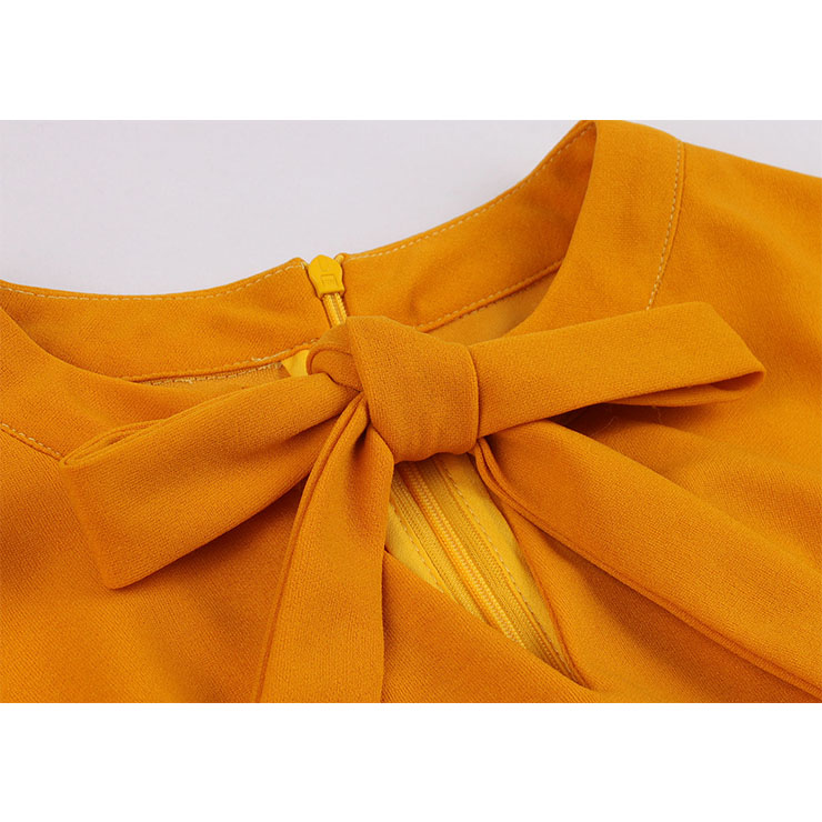 Retro Orange Floral Print Little Standing Collar Short Sleeve High Waist Midi Dress N19561