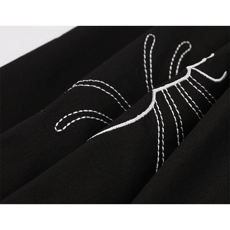 Gothic Black Spider Embroidered Side Lace-up High Waist Midi Dress N19241