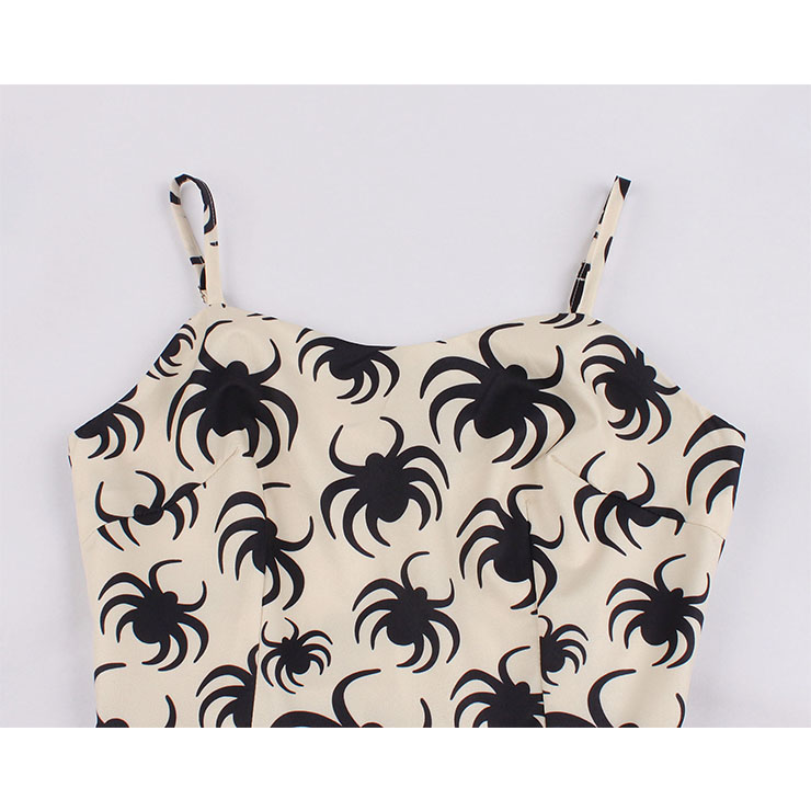 Sexy Spider Pattern Sheer Mesh Web Cape Spaghetti Straps Midi Dress N19237