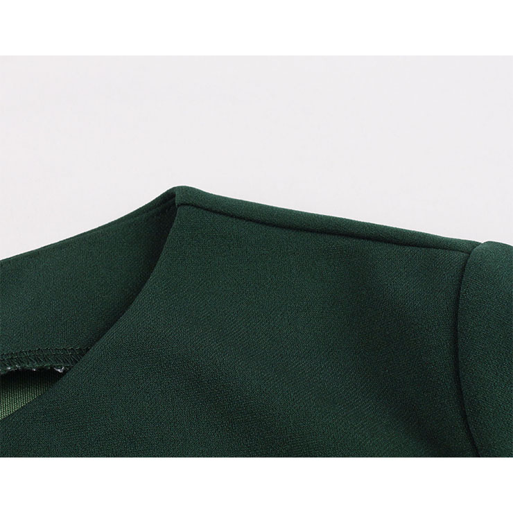 Vintage Split Scoop Neckline Flare Sleeve Solid Color High Waist Office Cocktail Wrap Dress N21844