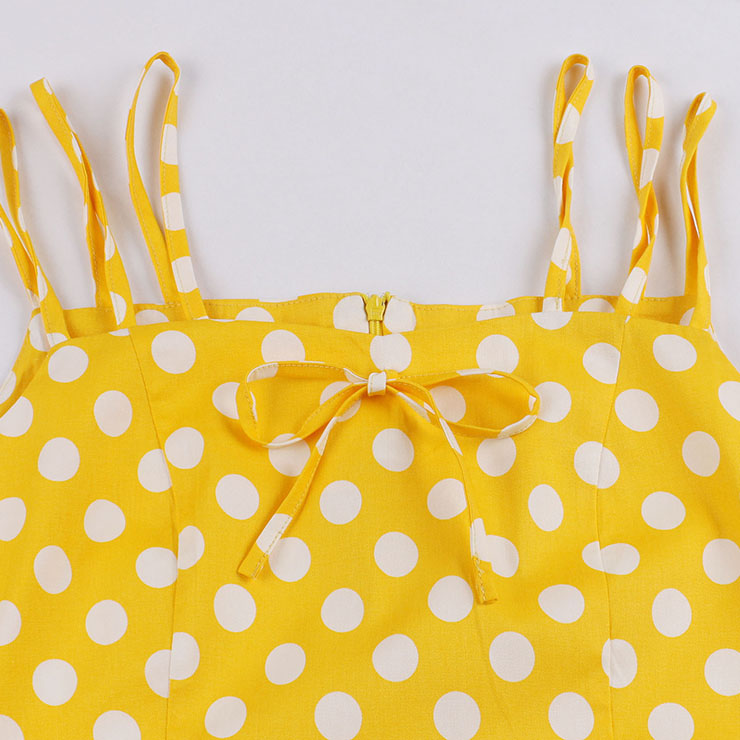 Sexy Yellow Vintage Strappy Polka Dot Printed Swing Summer Day Dress N17097