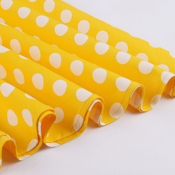 Sexy Yellow Vintage Strappy Polka Dot Printed Swing Summer Day Dress N17097