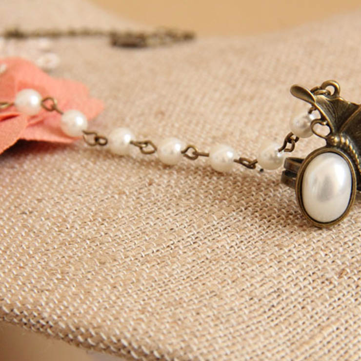 Vintage Orange Flower Embroidery Pearl Bracelet with Metal Ring J17914