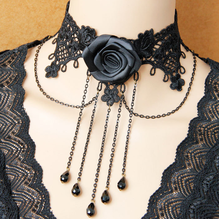 Victorian Black Rose Lace Cameo Choker Necklace J12033
