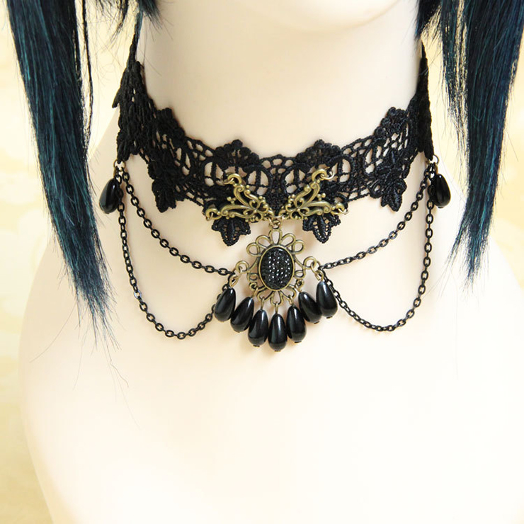 Vintage Gothic Victorian White Lace Crystal Chocker Necklace J12057