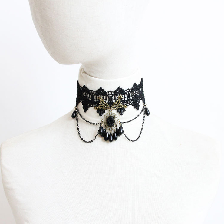 Vintage Gothic Victorian White Lace Crystal Chocker Necklace J12057