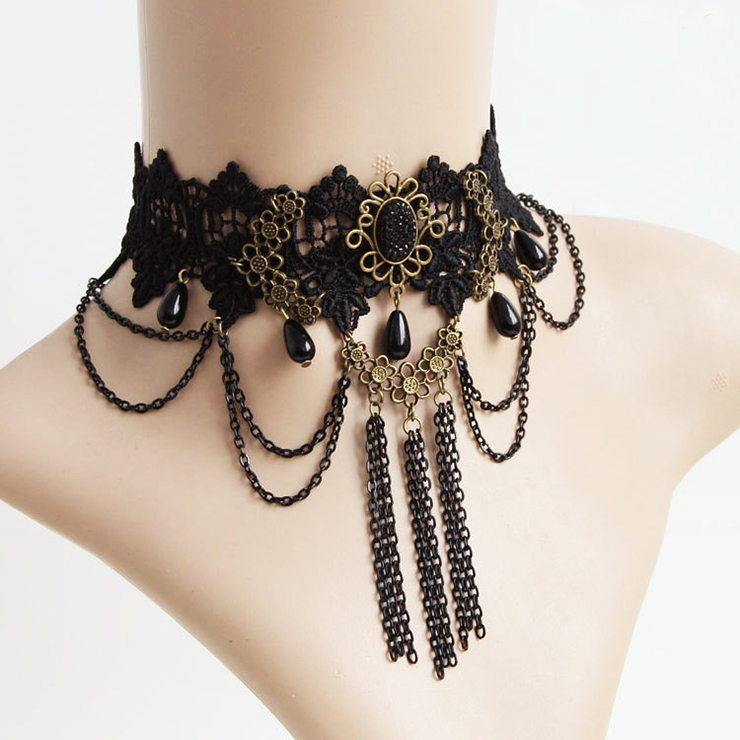 Vintage Gothic Victorian Lace Tassels Chocker Necklace J12060