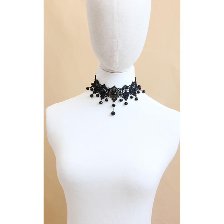 Gothic Vintage Punk Vampire Bead Gem Lace Choker Necklace J12065