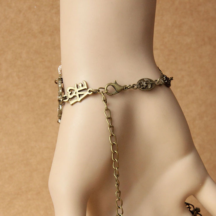 Vintage Style Circle Embroidery Pearl Bracelet with Ring J18004