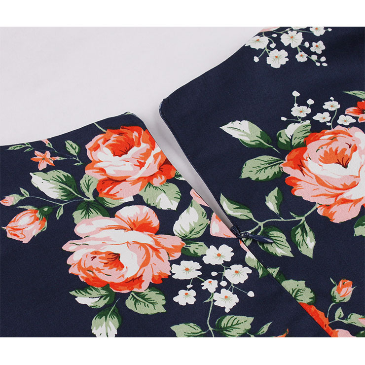 Vintage Floral Print Surplice Neckline Cap Sleeve High Waist Cocktail Party Swing Dress N22112