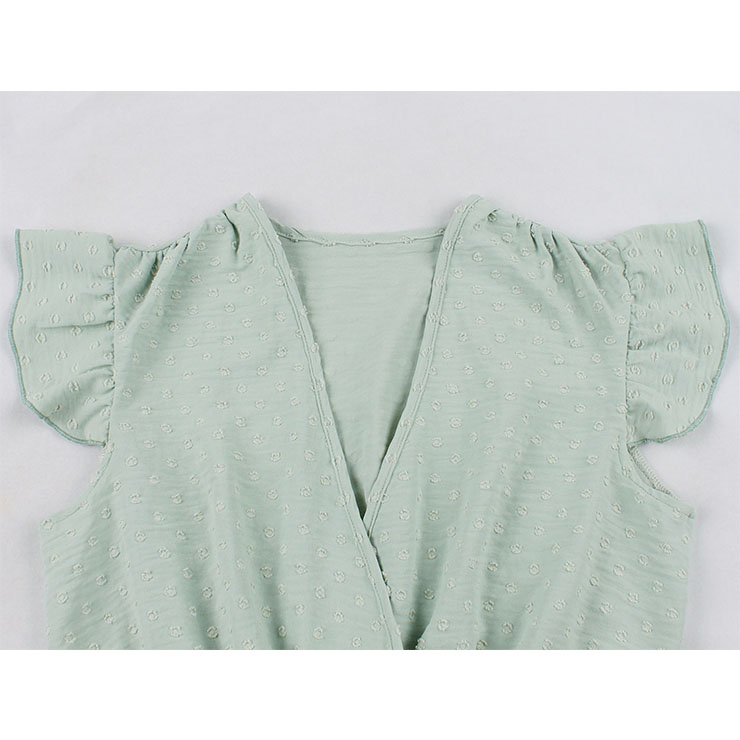 Fashion Surplice Neckline Flutter Sleeve Sash High Waist Ruffle Hem Daily Swing Dress N21859