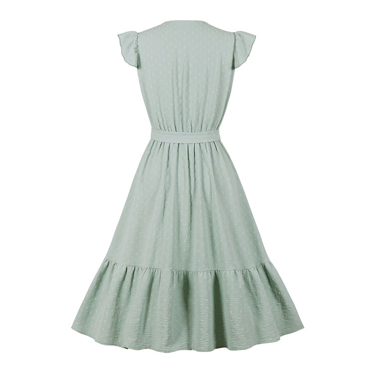 Fashion Surplice Neckline Flutter Sleeve Sash High Waist Ruffle Hem Daily Swing Dress N21859