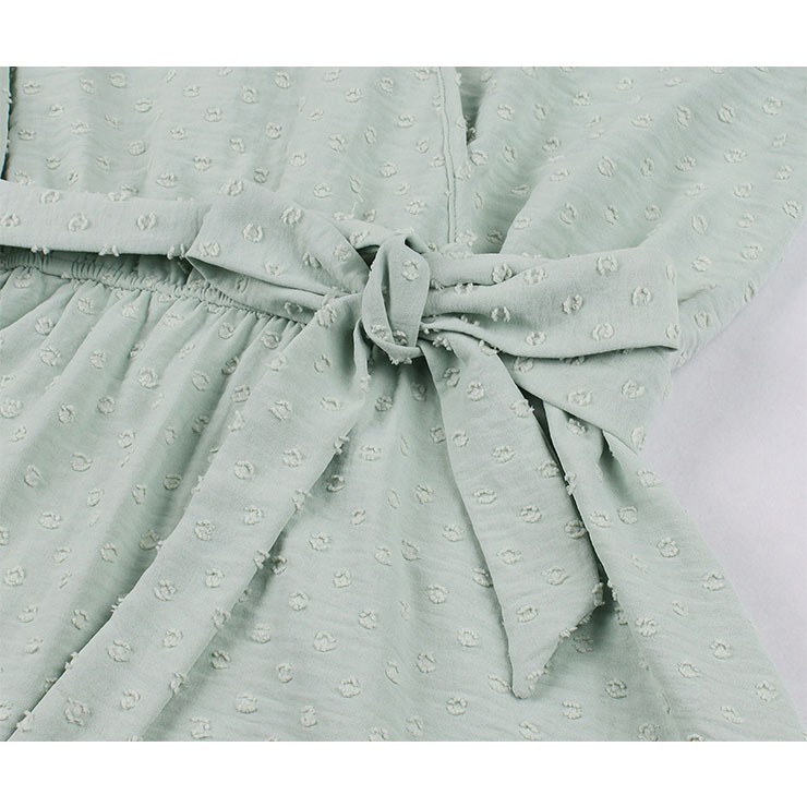 Fashion Surplice Neckline Flutter Sleeve Sash High Waist Ruffle Hem Daily Swing Dress N21859
