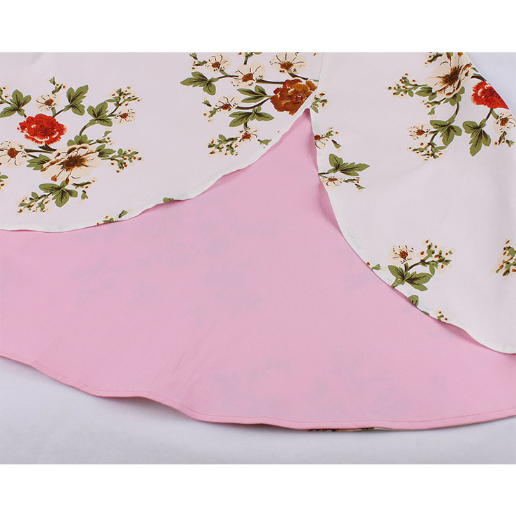 1950s Vintage Sweetheart and Bowknot Bodice Floral Print Straps Cocktail Swing Dress N22051