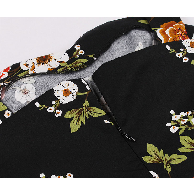 1950s Retro Sweetheart and Bowknot Bodice Floral Print Straps Summer Swing Dress N22053