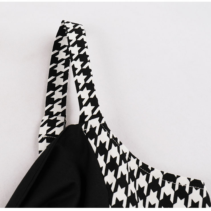 1950s Vintage Houndstooth Sweetheart and Bowknot Bodice Straps Summer Party Swing Dress N22250