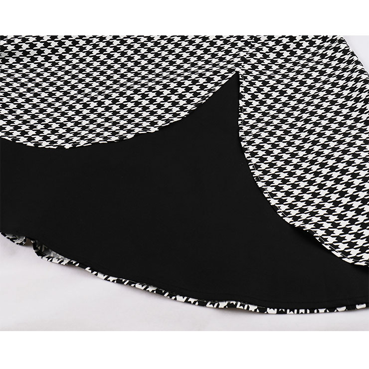 1950s Vintage Houndstooth Sweetheart and Bowknot Bodice Straps Summer Party Swing Dress N22250
