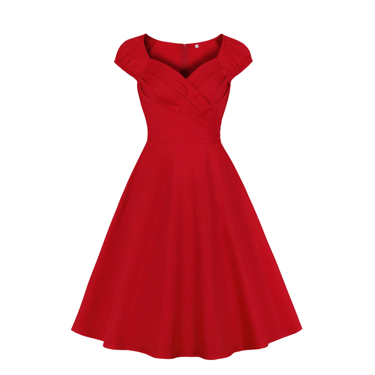 Vintage Red Sweetheart Neckline Cap Sleeves High Waist Cocktail Party Swing Dress N21341