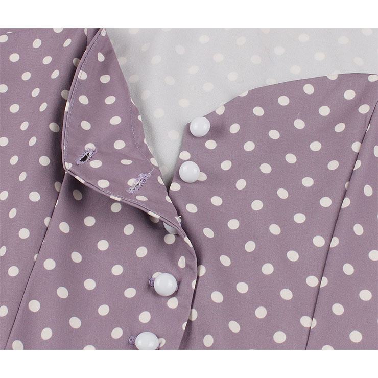 Vintage Sweetheart Neckline Button Bodice Polka Dots Sleeveless Belted Cocktail Midi Dress N21850