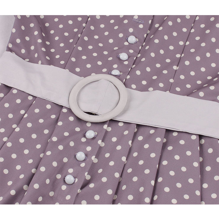 Vintage Sweetheart Neckline Button Bodice Polka Dots Sleeveless Belted Cocktail Midi Dress N21850