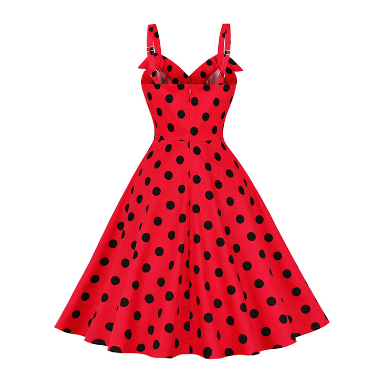 1950s Retro Polka Dots Shoulder Straps Sweetheart Bodice High Waist Summer A-line Dress N22197
