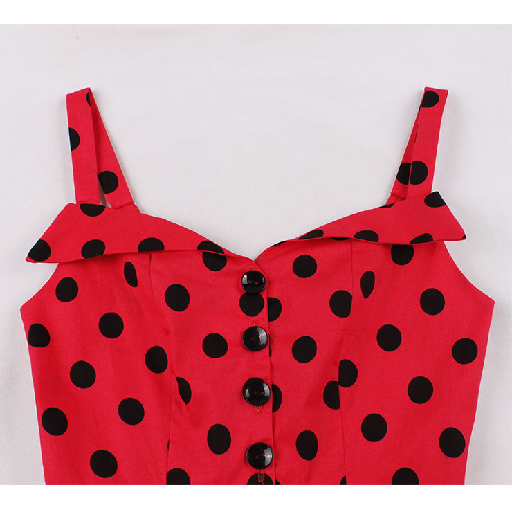 1950s Retro Polka Dots Shoulder Straps Sweetheart Bodice High Waist Summer A-line Dress N22197