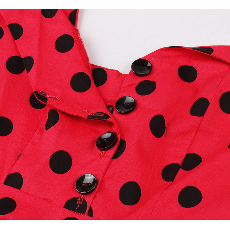 1950s Retro Polka Dots Shoulder Straps Sweetheart Bodice High Waist Summer A-line Dress N22197