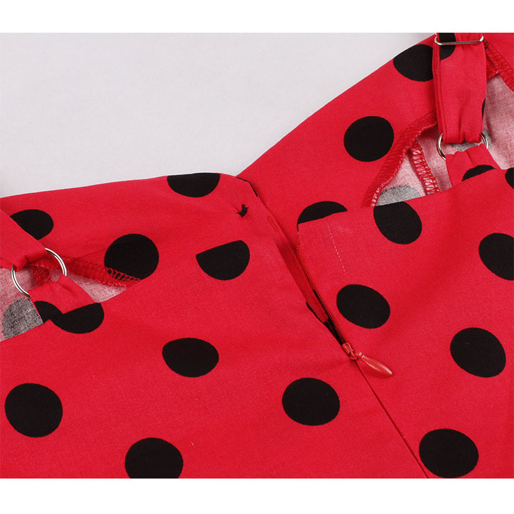 1950s Retro Polka Dots Shoulder Straps Sweetheart Bodice High Waist Summer A-line Dress N22197