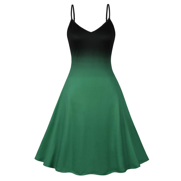 Retro Slim Fit Dark Style Gradually Changing Color Camisole Dress  N23720