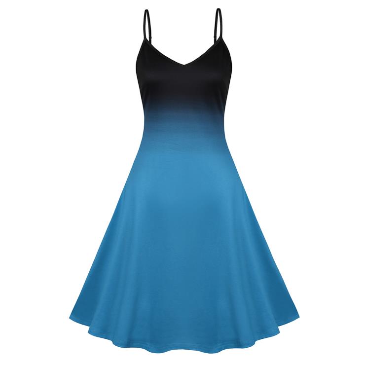 Retro Slim Fit Dark Style Gradually Changing Color Camisole Dress  N23721