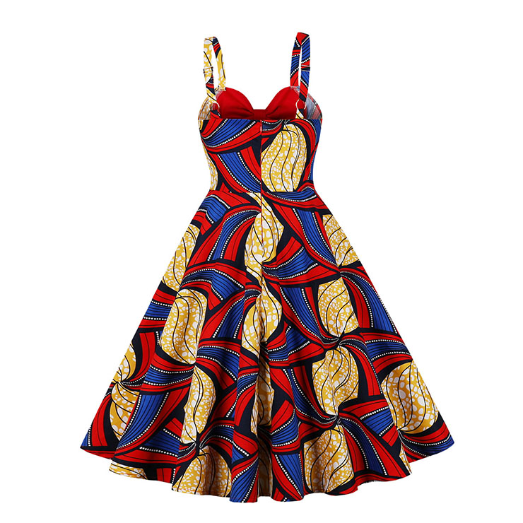 1950s Retro Sweetheart and Bowknot Bodice Printed Straps Summer Cocktail Party Swing Dress N22246
