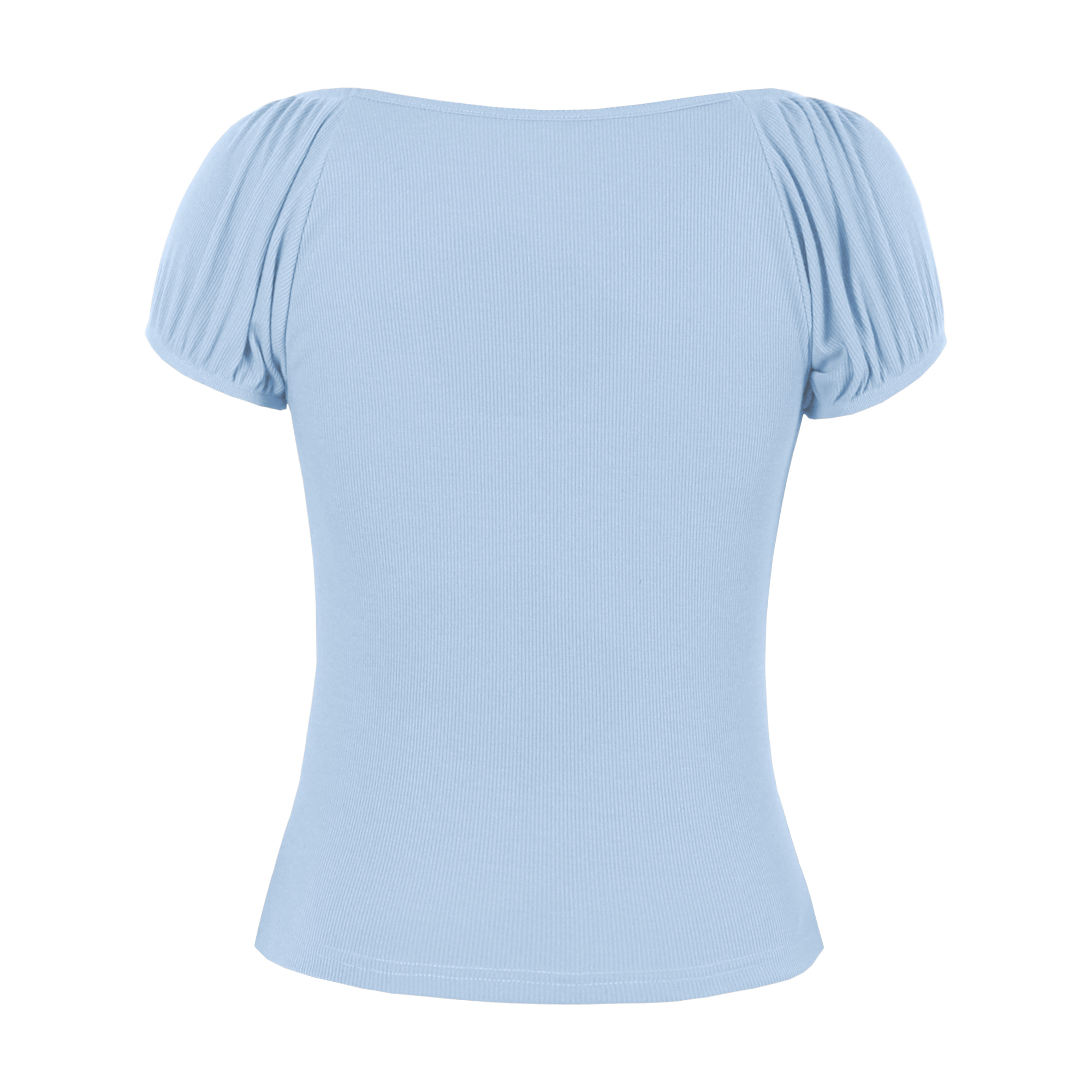 Vintage Light-blue Sweetheart Neckline Lace-up Short Sleeve T-shirt Slim Crop Top N21344