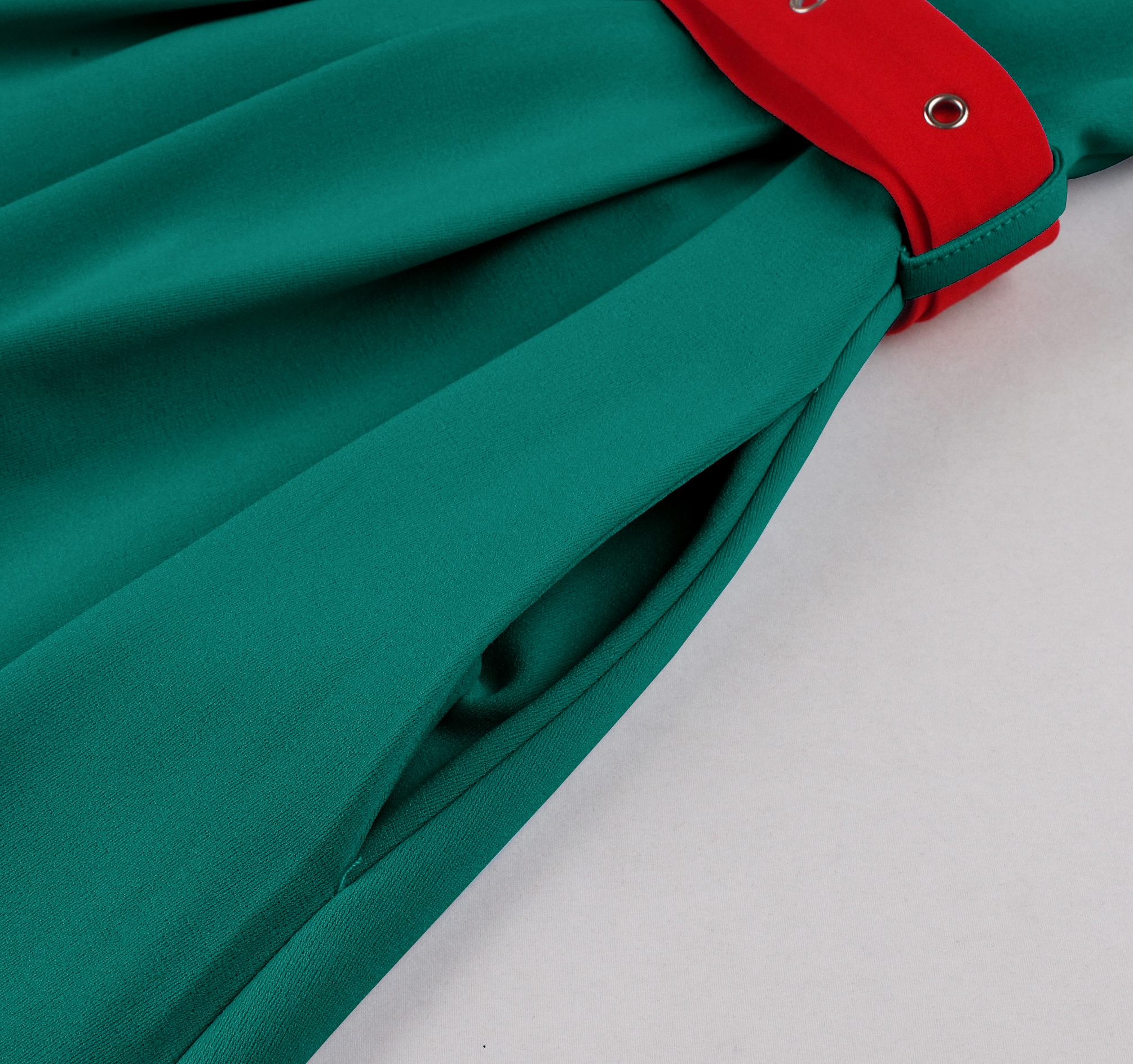 Vintage Teal Green A-Line Dress with Red Belt and Front Buttons - 1960s Style Shift Dress for Women N23820