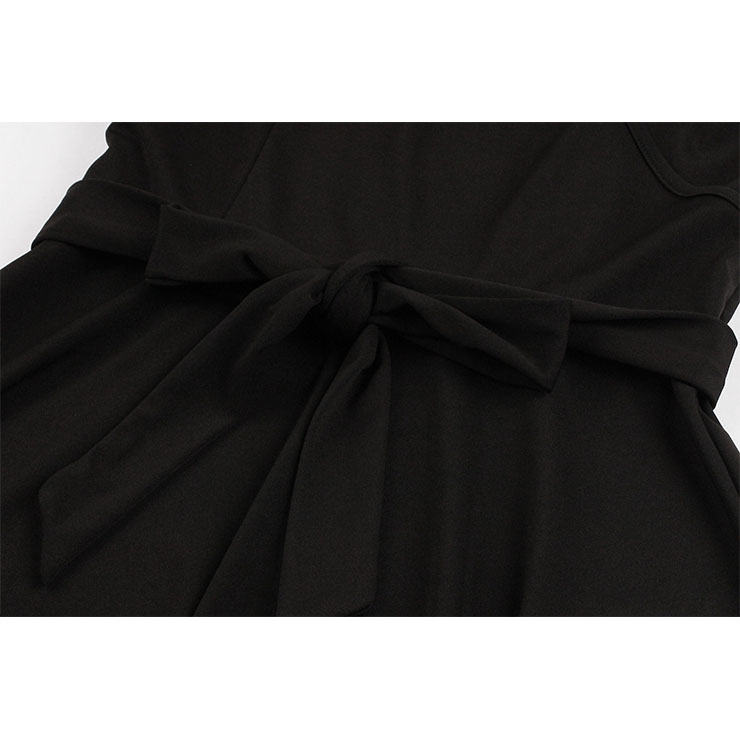 Sexy Black V Neck Sheer Mesh Long Sleeve Belted Party Midi Dress N19589