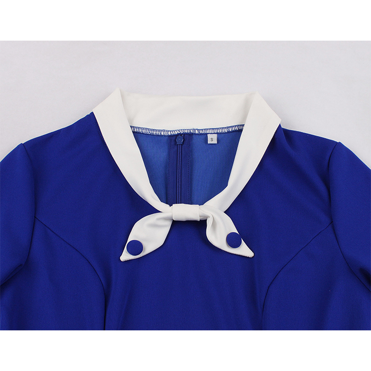 1950's Vintage Tie Collar Half Sleeve High Waist Belted A-line Party Midi Dress N20112