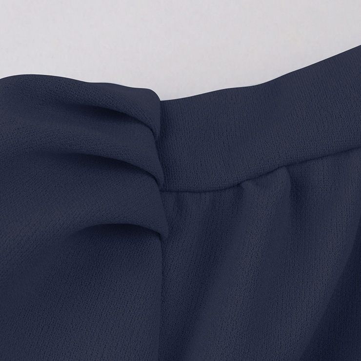 Vintage Tie Collar Front Button Short Sleeve Solid Color High Waist Cocktail Party Midi Dress N23556