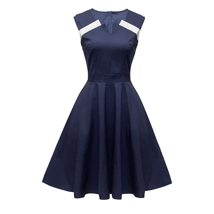 Sexy V Neck Sleeveless Contrast Color High Waist Cocktail Party Midi Dress N21722
