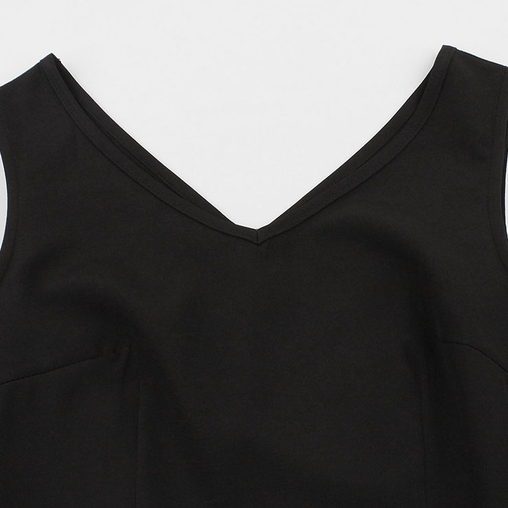 Women's Black Vintage V Neck Sleeveless Music Theme Print Swing Tank Dress N15913