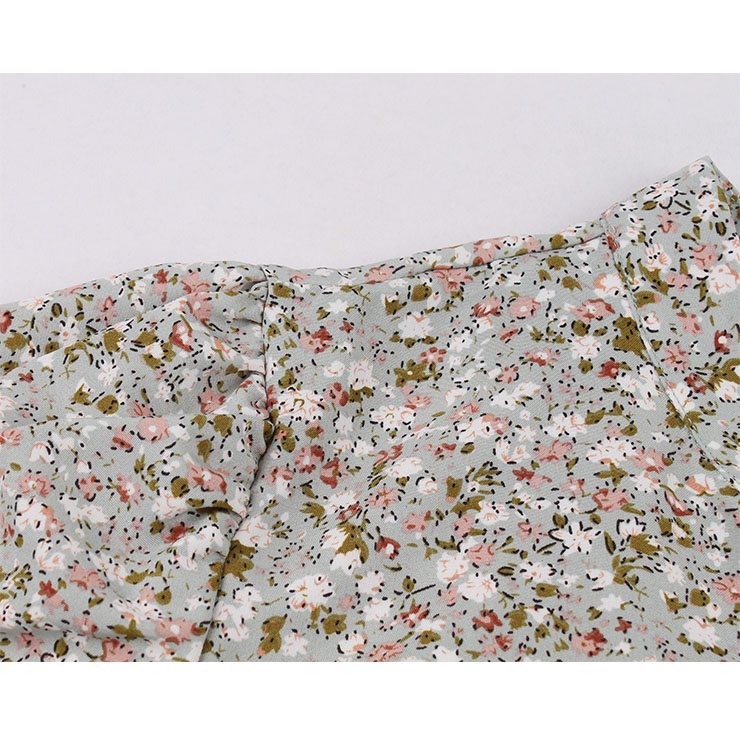 Retro Floral Print V Neckline Puff Sleeve Elastic Waist Rockabilly Cocktail Party Swing Dress N22110