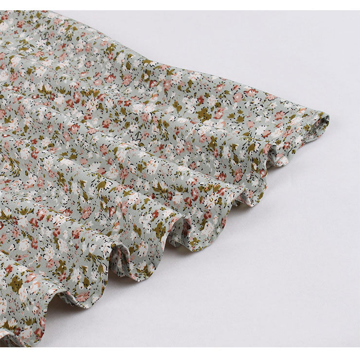 Retro Floral Print V Neckline Puff Sleeve Elastic Waist Rockabilly Cocktail Party Swing Dress N22110