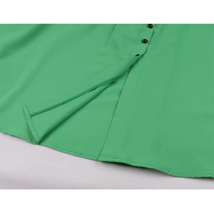 Vintage Solid Color V Neckline Front Button Short Sleeve Wide Waist Summer Daily Swing Dress N22120