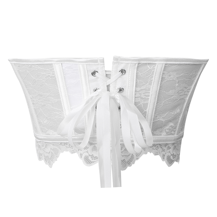 White Lace Corset Bustier with Back Lace - up & Boning N23925